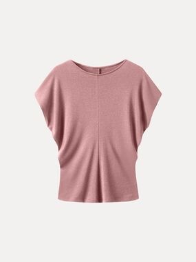 OGL Linen-Blend Round Neck Relaxed Summer Top In Pink Pearl